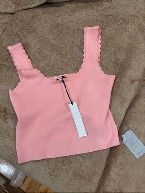 NSR Pink Scallop-Edge Crop Tank XL BNWT